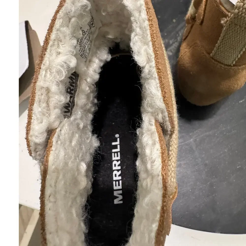 MERRILL New $170 Moab Camel Wedge Polar Laced Boots Faux Fur Lining Size 6